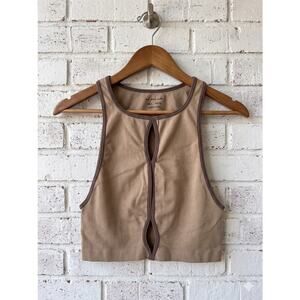 Out From Under Urban Outfitters Tan Ribbed Keyhole Crop Top - Boho M/L